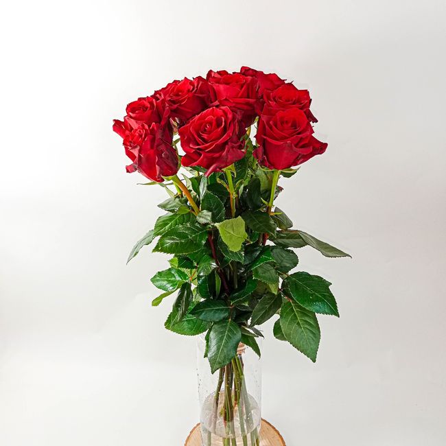 Kytice červených, velkokvětých růží 7 ks 