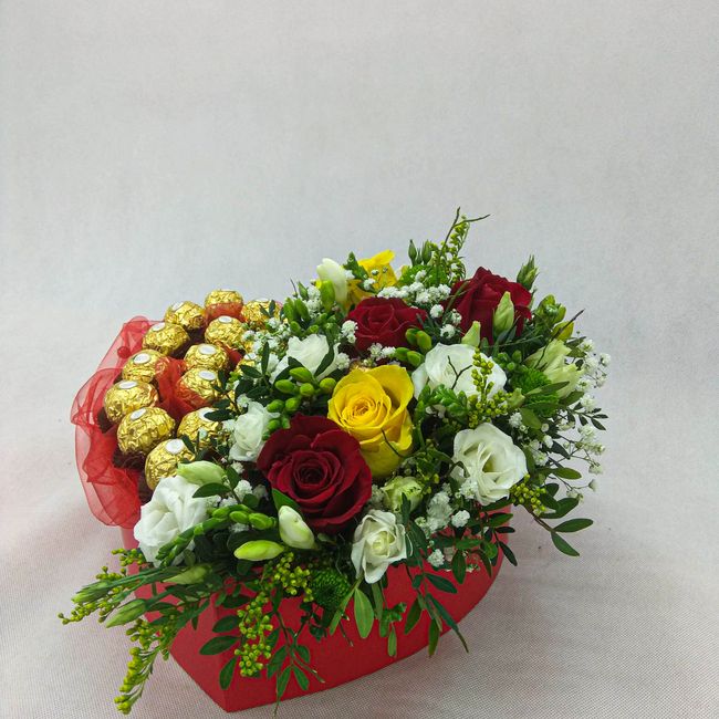 Flower box s růžemi a Ferrero Rocher